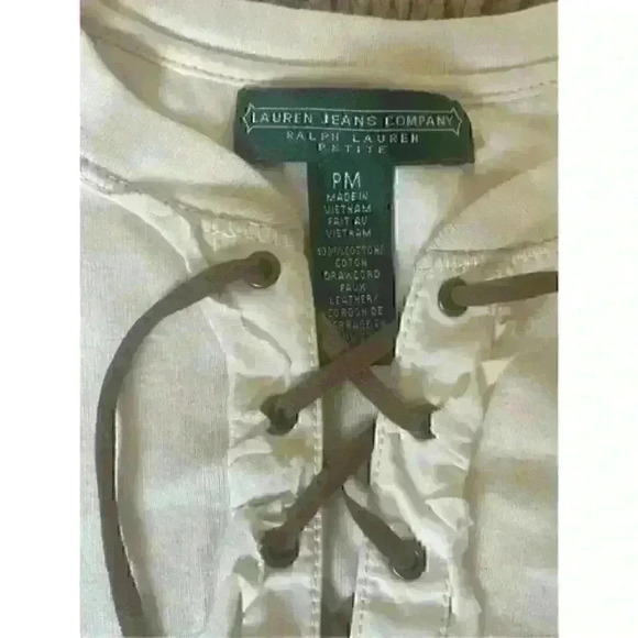 Lauren Ralph Lauren long sleeve top size M Petite Lace-Up Waffle-Knit cream - Picture 6 of 6